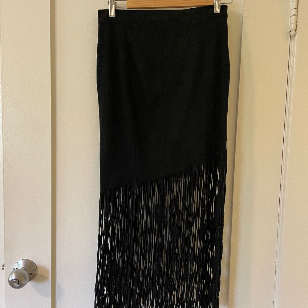 Alexia Admor Fringe Skirt Faux Suede